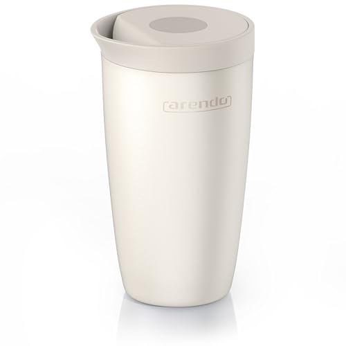 Arendo - Kaffeebecher to go Thermo – Edelstahl Thermobecher mit Deckel – Reisebecher – 350 ml – 100% auslaufsicher – Einhandbedienung – Trinköffnung mit Drucktaster - spülmaschinenfest von Arendo