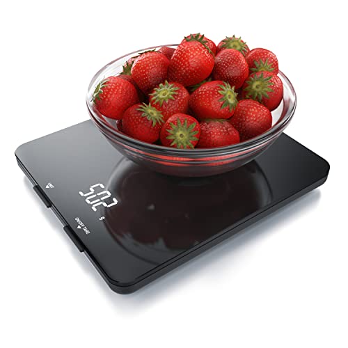 Arendo - Küchenwaage digital mit schwarzer Hochglanz Glasoberfläche - 19 x 16,5 cm - weißes LED Display – 4 mm Glas - Tara Zuwiegefunktion – LED Display - Auto Off von Arendo