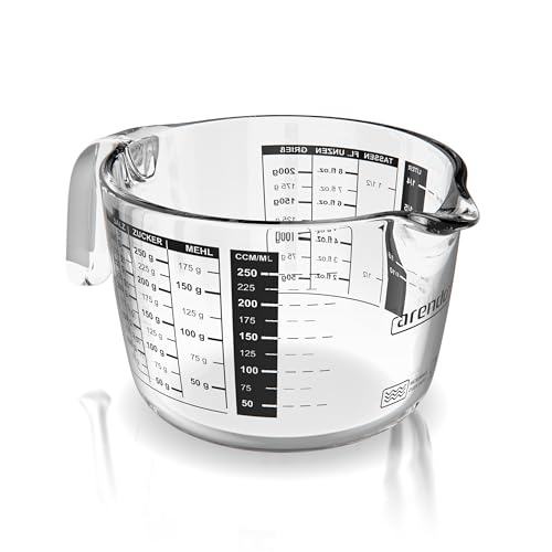 Arendo - Messbecher Glas 250ml - Glasmessbecher – Borosilikatglas – für Mehl Zucker Gewürze Flüssigkeiten Süßigkeiten – Glasbehälter - lebensmittelecht von Arendo