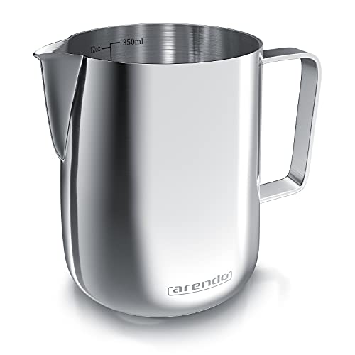 Arendo - Milchkännchen Edelstahl 350ml - Aufschäumer Kännchen – Milchkanne – milk pitcher - rostfreier Edelstahl – zum Milch Aufschäumen – spülmaschinenfest - Messskala - für Barista Cappuccino Latte von Arendo