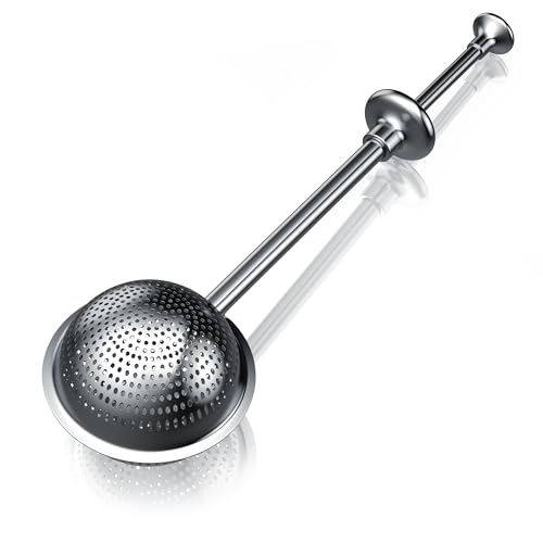 Arendo - Teezange TEA INFUSOR - Teeei für losen Tee - aus Edelstahl - Teefilter Teesieb Tee Kugel – langer Griff – Teleskopgriff - Daumenauflage - losen Tee, Gewürze, Kräuter von Arendo