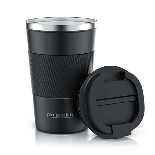 Arendo - Thermobecher to go – Edelstahl Kaffeebecher Thermo mit Deckel – Reisebecher – 350 ml – 100% auslaufsicher – Einhandbedienung – Trinköffnung mit Klappverschluss - spülmaschinenfest von Arendo