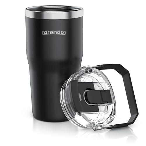 Arendo - Thermosflasche to go – Edelstahl Thermobecher mit Deckel – 600 ml – 100% auslaufsicher – Einhandbedienung – Trinköffnung mit Klappverschluss - spülmaschinenfest von Arendo