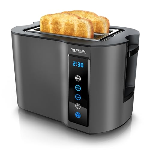 Arendo - Toaster 2 Scheiben Edelstahl Touchpanel 800 W Doppelwandgehäuse Integrierter Brötchenaufsatz, 7 Bräunungsgrade, Brotscheibenzentrierung – Restzeitanzeige, Memoryfunktion, Cool Grey Design von Arendo