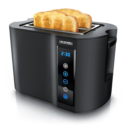 Arendo - Toaster 2 Scheiben Edelstahl Touchpanel - 800 W – Doppelwandgehäuse – Integrierter Brötchenaufsatz – 7 Bräunungsgrade – Brotscheibenzentrierung – Restzeitanzeige – Memoryfunktion - Schwarz von Arendo