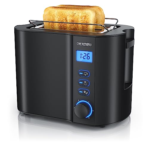 Arendo - Toaster 2 Scheiben Edelstahl mit Restzeitanzeige - 800 Watt - Doppelwandgehäuse - Integrierter Brötchenaufsatz - 6 Bräunungsgrade - kurz - Brotscheibenzentrierung – beleuchtetes LCD-Display von Arendo