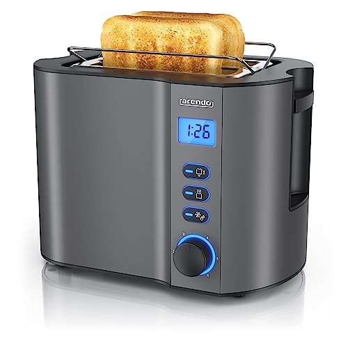 Arendo - Toaster 2 Scheiben Edelstahl mit Restzeitanzeige - 800 Watt - Doppelwandgehäuse - Integrierter Brötchenaufsatz - 6 Bräunungsgrade - kurz - Brotscheibenzentrierung – beleuchtetes LCD-Display von Arendo