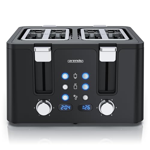 Arendo - Toaster 4 Scheiben Edelstahl - mit Brötchenaufsatz - 4 Schlitze - LED Anzeige Restzeitanzeige – Doppelwandgehäuse - Defrost Funktion - Krümelschublade - 6 Bräunungsgrade - Schwarz Arendo - Toaster 4 Scheiben Edelstahl - mit Brötchenaufsatz - 4 Schlitze - LED Anzeige Restzeitanzeige – Doppelwandgehäuse - Defrost Funktion - Krümelschublade - 6 Bräunungsgrade - Schwarz von Arendo