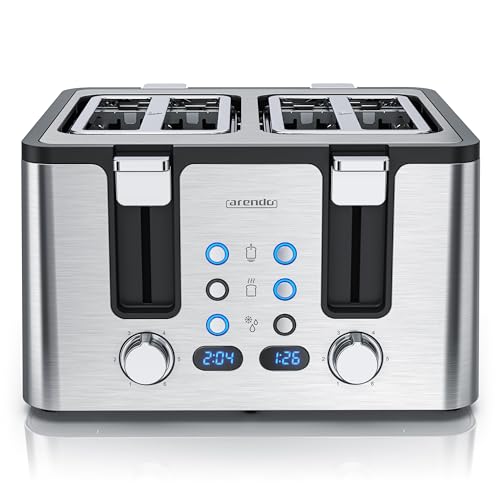 Arendo - Toaster 4 Scheiben Edelstahl - mit Brötchenaufsatz - 4 Schlitze - LED Anzeige Restzeitanzeige – Doppelwandgehäuse - Defrost Funktion - Krümelschublade - 6 Bräunungsgrade - Silber Edelstahl Arendo - Toaster 4 Scheiben Edelstahl - mit Brötchenaufsatz - 4 Schlitze - LED Anzeige Restzeitanzeige – Doppelwandgehäuse - Defrost Funktion - Krümelschublade - 6 Bräunungsgrade - Silber Edelstahl von Arendo