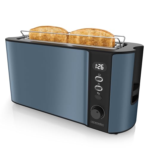 Arendo - Toaster Langschlitz 2 Scheiben - Defrost Funktion - 1000 W - Doppelwandgehäuse - Integrierter Brötchenaufsatz - Bräunungsgrade 1-6 – Display mit Restzeitanzeige - Edelstahl Admiralblau Arendo - Toaster Langschlitz 2 Scheiben - Defrost Funktion - 1000 W - Doppelwandgehäuse - Integrierter Brötchenaufsatz - Bräunungsgrade 1-6 – Display mit Restzeitanzeige - Edelstahl Admiralblau von Arendo