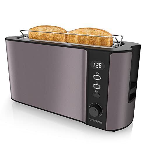 Arendo - Toaster Langschlitz 2 Scheiben - Defrost Funktion - 1000W - Doppelwandgehäuse - Integrierter Brötchenaufsatz - Bräunungsgrade 1-6 - Display mit Restzeitanzeige von Arendo