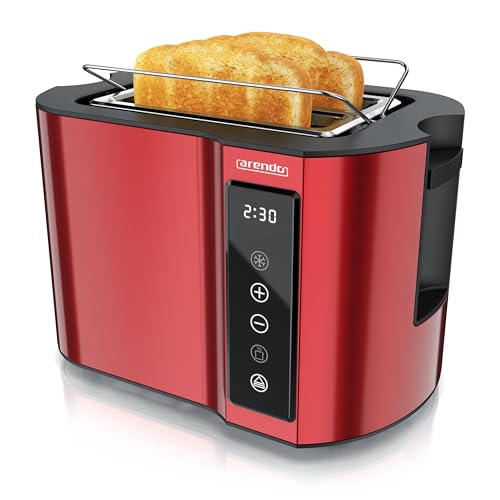 Arendo - Touch Toaster 2 Scheiben Edelstahl - Touchpanel - digital Display Restzeitanzeige - 800 W – Doppelwandgehäuse – mit Brötchenaufsatz – 7 Bräunungsgrade – Brotscheibenzentrierung - Rot von Arendo