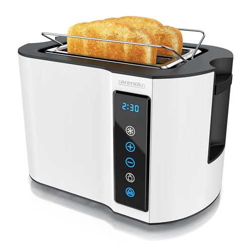 Arendo - Touch Toaster 2 Scheiben Edelstahl - Touchpanel - digital Display Restzeitanzeige - 800 W – Doppelwandgehäuse – mit Brötchenaufsatz – 7 Bräunungsgrade – Brotscheibenzentrierung - Weiß Matt von Arendo