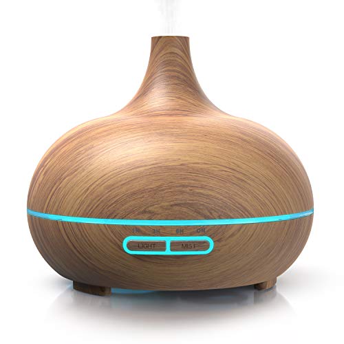 Arendo - Ultraschall LED Aroma Diffuser 300 ml - Luftbefeuchter Raumbefeuchter Nachtlicht - LED Ring - 7 LED Farben - Timer Funktion - Dauernebelmodus - angenehm leises Betriebsgeräusch - Holzdekor von Arendo