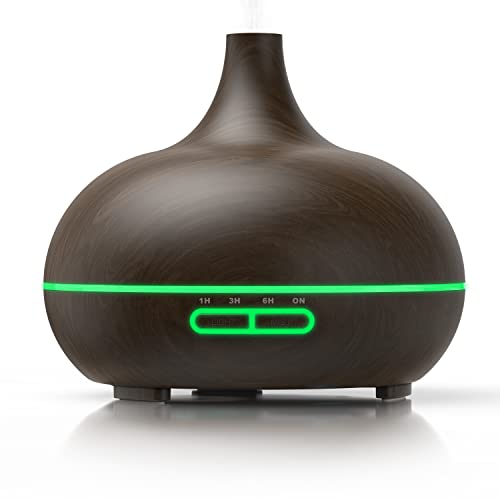 Arendo - Ultraschall LED Aroma Diffuser 300 ml - Luftbefeuchter Raumbefeuchter Nachtlicht - LED Ring - 7 LED Farben - Timer Funktion - Dauernebelmodus - angenehm leises Betriebsgeräusch - Holzdekor von Arendo