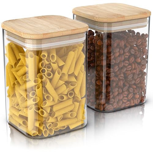 Arendo - Vorratsgläser mit Deckel - 2er Set - Behälter aus Glas – hitzebeständig – Vorratsdosen mit Bambusdeckel - luftdicht - für Müsli Zucker Mehl Kaffee Reis von Arendo