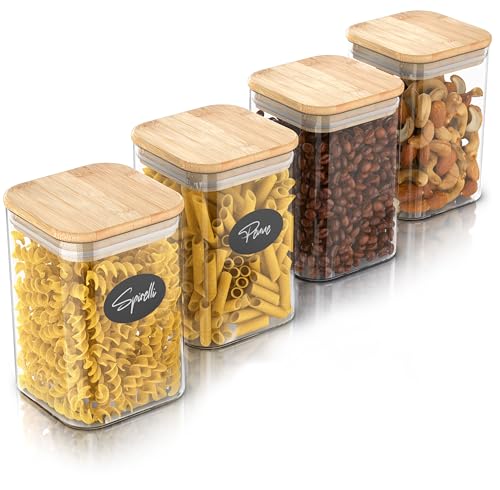 Arendo - Vorratsgläser mit Deckel - 4er Set - Glasbehälter aus Glas – hitzebeständig – Vorratsdosen mit Bambusdeckel - luftdicht - für Müsli Zucker Mehl Kaffee Reis Arendo - Vorratsgläser mit Deckel - 4er Set - Glasbehälter aus Glas – hitzebeständig – Vorratsdosen mit Bambusdeckel - luftdicht - für Müsli Zucker Mehl Kaffee Reis von Arendo