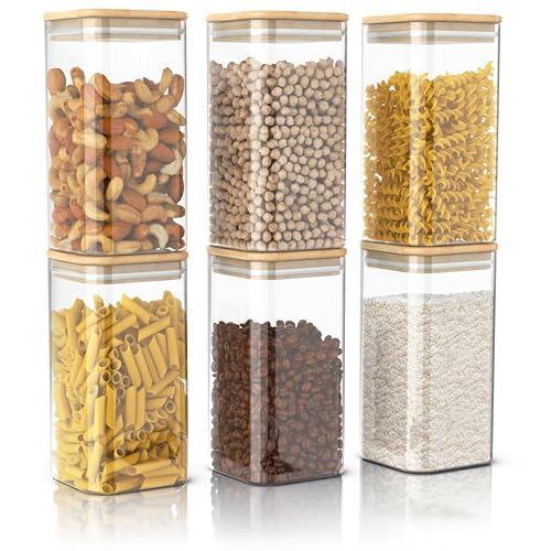 Arendo - Vorratsgläser mit Deckel - 6er Set - Behälter aus Glas – hitzebeständig – Vorratsdosen mit Bambusdeckel - luftdicht - für Müsli Zucker Mehl Kaffee Reis von Arendo