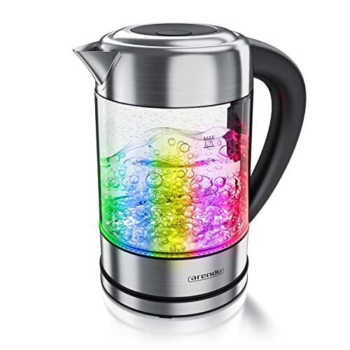 Arendo - Wasserkocher Edelstahl Glas mit Temperatureinstellung – 1,7l - einstellbare Temperaturen 40° 70° 80° 90° 100 °C – Warmhaltefunktion – 3 Min Aufkochfunktion – BPA-frei - RGB Beleuchtung von Arendo