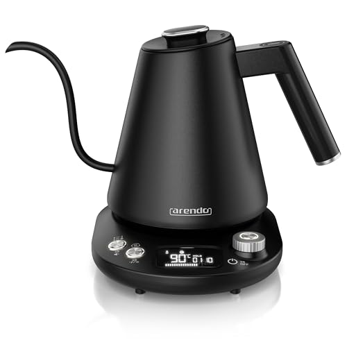 Arendo - Wasserkocher Edelstahl mit Temperatureinstellung - 1100 Watt - 40° bis 100° - Warmhaltefunktion 2 Stunden – 1 Liter – Design Teekocher - Temperaturanzeige - Schwarz Arendo - Wasserkocher Edelstahl mit Temperatureinstellung - 1100 Watt - 40° bis 100° - Warmhaltefunktion 2 Stunden – 1 Liter – Design Teekocher - Temperaturanzeige - Schwarz von Arendo