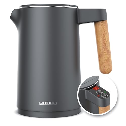 Arendo - Wasserkocher Edelstahl mit Temperatureinstellung - 45°C-100°C - 1.5 Liter - Doppelwand - BPA frei - Warmhaltefunktion - Teekocher mit Temperaturanzeige - Griff Cool Touch - Schwarz Cool Grey Arendo - Wasserkocher Edelstahl mit Temperatureinstellung - 45°C-100°C - 1.5 Liter - Doppelwand - BPA frei - Warmhaltefunktion - Teekocher mit Temperaturanzeige - Griff Cool Touch - Schwarz Cool Grey von Arendo