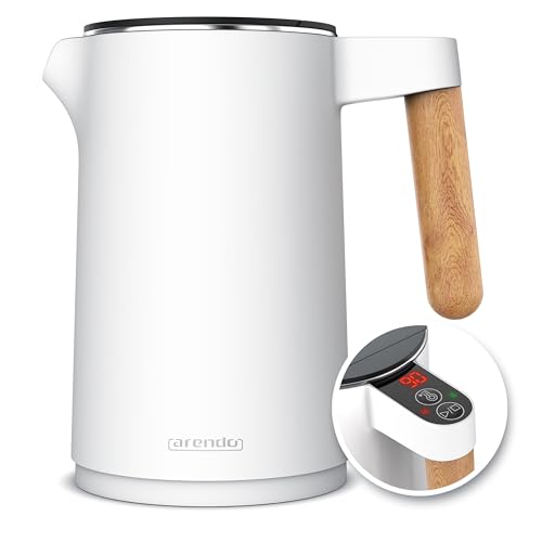 Arendo - Wasserkocher Edelstahl mit Temperatureinstellung - 45°C-100°C - 1.5 Liter - Doppelwand - BPA frei - Warmhaltefunktion - Teekocher mit Temperaturanzeige - Griff Cool Touch - weiß matt von Arendo