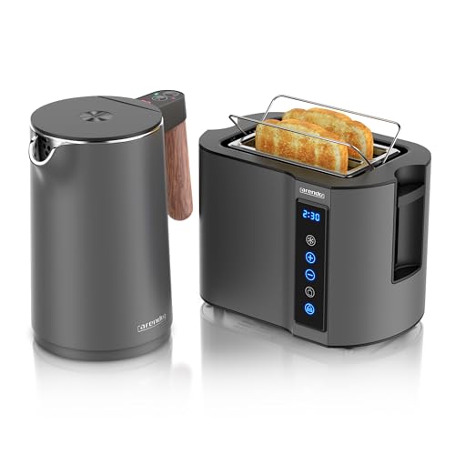 Arendo - Wasserkocher Toaster SET - Edelstahl - Wasserkocher mit Temrpatureinstellung - 45-100 Grad - Warmhaltefunktion - Toaster 2 Scheiben mit Touch Display - mit Brötchaufsatz - Cool Grey Design Arendo - Wasserkocher Toaster SET - Edelstahl - Wasserkocher mit Temrpatureinstellung - 45-100 Grad - Warmhaltefunktion - Toaster 2 Scheiben mit Touch Display - mit Brötchaufsatz - Cool Grey Design von Arendo