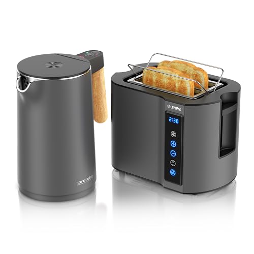Arendo - Wasserkocher Toaster SET - Edelstahl - Wasserkocher mit Temrpatureinstellung - 45-100 Grad - Warmhaltefunktion - Toaster 2 Scheiben mit Touch Display - mit Brötchaufsatz - Cool Grey Design Arendo - Wasserkocher Toaster SET - Edelstahl - Wasserkocher mit Temrpatureinstellung - 45-100 Grad - Warmhaltefunktion - Toaster 2 Scheiben mit Touch Display - mit Brötchaufsatz - Cool Grey Design von Arendo