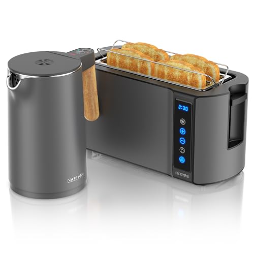 Arendo - Wasserkocher Toaster SET - Edelstahl - Wasserkocher mit Temrpatureinstellung - 45-100 Grad - Warmhaltefunktion - Toaster 4 Scheiben mit Touch Display - mit Brötchaufsatz - Cool Grey Arendo - Wasserkocher Toaster SET - Edelstahl - Wasserkocher mit Temrpatureinstellung - 45-100 Grad - Warmhaltefunktion - Toaster 4 Scheiben mit Touch Display - mit Brötchaufsatz - Cool Grey von Arendo
