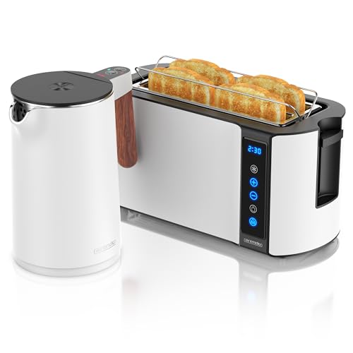 Arendo - Wasserkocher Toaster SET - Edelstahl - Wasserkocher mit Temrpatureinstellung - 45-100 Grad - Warmhaltefunktion - Toaster 4 Scheiben mit Touch Display - mit Brötchaufsatz - Weiß Matt Arendo - Wasserkocher Toaster SET - Edelstahl - Wasserkocher mit Temrpatureinstellung - 45-100 Grad - Warmhaltefunktion - Toaster 4 Scheiben mit Touch Display - mit Brötchaufsatz - Weiß Matt von Arendo