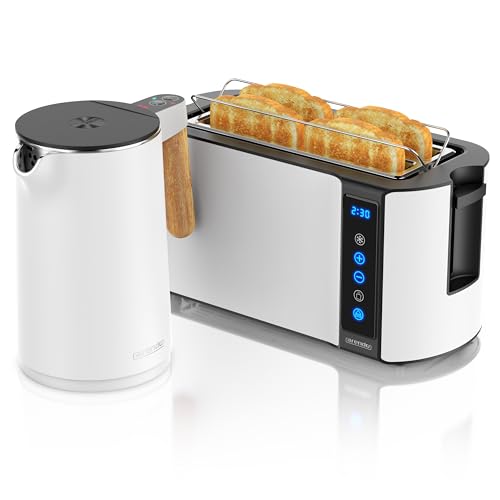 Arendo - Wasserkocher Toaster SET - Edelstahl - Wasserkocher mit Temrpatureinstellung - 45-100 Grad - Warmhaltefunktion - Toaster 4 Scheiben mit Touch Display - mit Brötchaufsatz - Weiß Matt Arendo - Wasserkocher Toaster SET - Edelstahl - Wasserkocher mit Temrpatureinstellung - 45-100 Grad - Warmhaltefunktion - Toaster 4 Scheiben mit Touch Display - mit Brötchaufsatz - Weiß Matt von Arendo