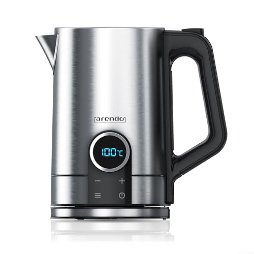 Arendo - Wasserkocher mit Temperatureinstellung - Edelstahl - Temperaturauswahl 40-100 Grad - LED Display - 1,7 Liter - 2200 W - Teekocher mit Temperaturanzeige - GS von Arendo