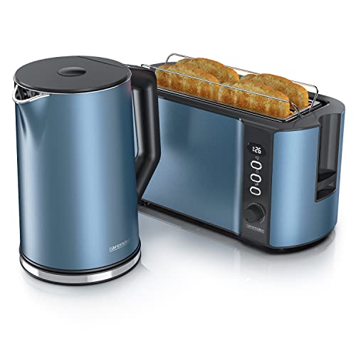 Arendo - Wasserkocher mit Toaster SET Edelstahl Blau, Wasserkocher 1,5L, 40° - 100°C Warmhaltefunktion Toaster 4 Scheiben LED-Display 6 Bräunungsgrade Brötchaufsatz Arendo - Wasserkocher mit Toaster SET Edelstahl Blau, Wasserkocher 1,5L, 40° - 100°C Warmhaltefunktion Toaster 4 Scheiben LED-Display 6 Bräunungsgrade Brötchaufsatz von Arendo