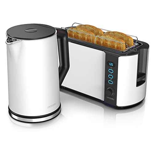 Arendo - Wasserkocher mit Toaster SET Edelstahl Weiß matt, Wasserkocher 1,5L 40° - 100° Warmhaltefunktion Toaster 4 Scheiben LED-Display 6 Bräunungsgrade Brötchaufsatz Arendo - Wasserkocher mit Toaster SET Edelstahl Weiß matt, Wasserkocher 1,5L 40° - 100° Warmhaltefunktion Toaster 4 Scheiben LED-Display 6 Bräunungsgrade Brötchaufsatz von Arendo