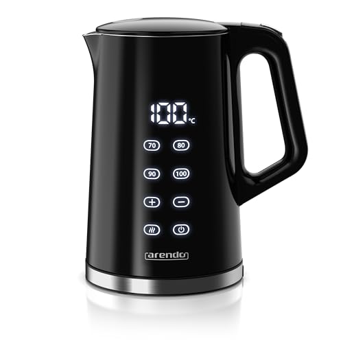 Arendo - digitaler Wasserkocher mit Temperatureinstellung - Edelstahl - Doppelwand Design Cool Touch - Display im Gehäuse - Kabellos - 2200 W - 1,7L – Überhitzungsschutz – Warmhaltefunktion – schwarz von Arendo