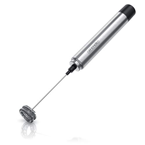 Arendo - elektrischer Milchaufschäumer mit Einzel- und Dualquirl – Stab Handmilchaufschäumer – Motor mit 13100 U/min – Spezialspirale – Milk Frother – gekapselter Motor – inklusive Standhalterung von Arendo