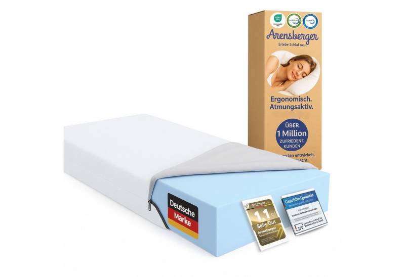 Kaltschaummatratze Gelschaum Matratze SARA, Rollmatratze Komfortmatratze H3 Härtegrad, Arensberger, 16 cm hoch, (16 cm NANOCELL® Gel-Schaum), Atmungsaktiv, Abnehmbarer Bezug 240g/m², Waschbar bis 60°C – von Arensberger