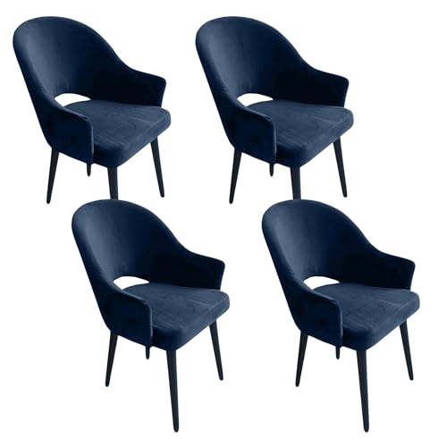 Ares Meble Esszimmerstühle 4er Set mit Armlehne Polo - 47 x 55 x 88 cm Esstisch Stühle - Stuhl zum Esszimmer, Wohnzimmer, Küche - aus Buchenholz Samt - Dunkelblau, Beine Schwarz von Ares Meble
