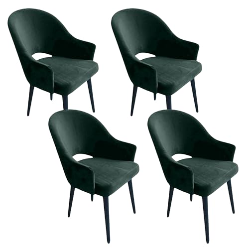 Ares Meble Esszimmerstühle 4er Set mit Armlehne Polo - 47 x 55 x 88 cm Esstisch Stühle - Stuhl zum Esszimmer, Wohnzimmer, Küche - aus Buchenholz Samt - Dunkelgrün, Beine Schwarz von Ares Meble