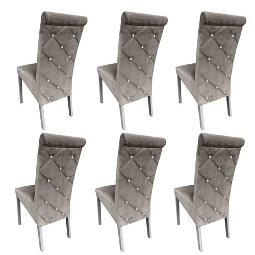 Ares Meble Esszimmerstühle 6er Set K6 - Dining Chair - Esszimmerstuhl Holz - Küchenstühle, Wohnzimmer Stühle - Polsterstuhl Esszimmer - Essen Stuhl. Esstisch Stühle - Samt Grau - Weiß von Ares Meble