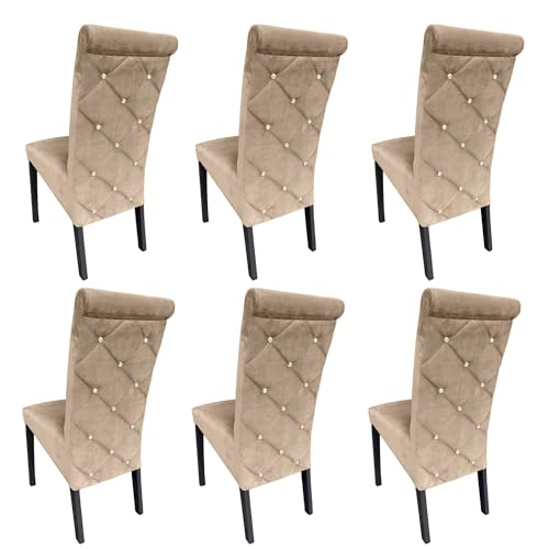 Ares Meble Esszimmerstühle 6er Set K6 - Dining Chair - Esszimmerstuhl Holz - Küchenstühle, Wohnzimmer Stühle - Polsterstuhl Esszimmer - Esstisch Stühle, Essen Stuhl - Samt Beige - Schwarz von Ares Meble