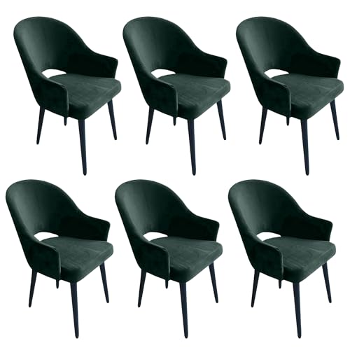 Ares Meble Esszimmerstühle 6er Set mit Armlehne Polo - 47 x 55 x 88 cm Esstisch Stühle - Stuhl zum Esszimmer, Wohnzimmer, Küche - aus Buchenholz Samt - Dunkelgrün, Beine Schwarz von Ares Meble