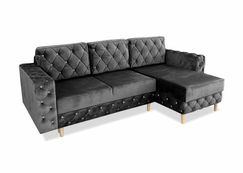 Ares Meble Gepolstertes Ecksofa Delux mit Schlaffunktion und Bettzeugcontainer - Kleine Sofa - Relaxsofa 3 Sitzer - Big Sofa mit Schlaffunktion - Sofa Wohnzimmer - Schlafsofa 140x200 Sonoma - Graphit von Ares Meble