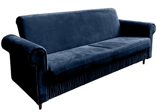 Ares Meble Sofa Karen - Sofa 3 Sitzer - Schlafsofa mit Bettkasten - Couch Schlaffunktion - Wohnzimmer Möbel - Samt - Dunkelblau - Beine Walnußholz Ares Meble Sofa Karen - Sofa 3 Sitzer - Schlafsofa mit Bettkasten - Couch Schlaffunktion - Wohnzimmer Möbel - Samt - Dunkelblau - Beine Walnußholz von Ares Meble