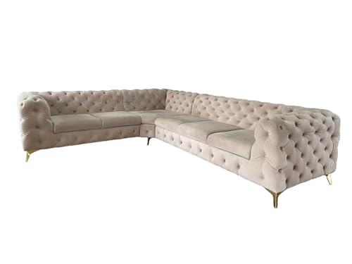 Ares Meble Moet L Sofa 6-Sitzer - 320 x 260 cm - Chesterfield Sofa L Form - Big Sofa XXL - Wohnlandschaft L-Form - Ecksofa Samt - Glamour Wohnzimmer Möbel Sofa - Großes Eckcouch - Beige - Golden von Ares Meble