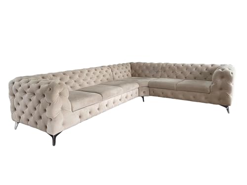 Ares Meble Moet L Sofa 6-Sitzer - 320 x 260 cm - Chesterfield Sofa L Form - Big Sofa XXL - Wohnlandschaft L-Form - Ecksofa Samt - Glamour Wohnzimmer Möbel Sofa - Großes Eckcouch - Beige - Schwarz von Ares Meble