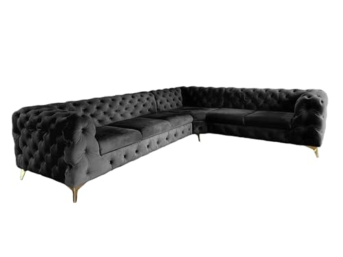 Ares Meble Moet L Sofa 6-Sitzer - 320 x 260 cm - Chesterfield Sofa L Form - Big Sofa XXL - Wohnlandschaft L-Form - Ecksofa Samt - Glamour Wohnzimmer Möbel Sofa - Großes Eckcouch - Schwarz - Golden von Ares Meble