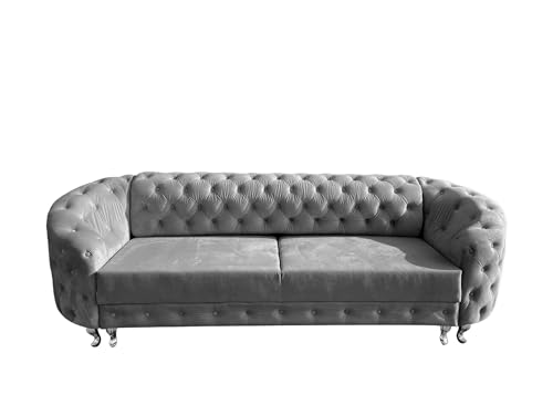Ares Meble Molly Schlafsofa mit Bettkasten - Chesterfield Relaxsofa 3 Sitzer - Wohnlandschaft mit Schlaffunktion - Samt Sofa Grau - 290 x 100 cm von Ares Meble