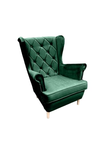 Ares Meble Ohrensessel XXL - Gemütlicher Sessel - Tiefer Sessel Wohnzimmer - Großer Sessel Retro - Fernsehsessel Relaxsessel - XXL Sessel Samt - Sessel Bequem - Chesterfield Sessel Grün von Ares Meble