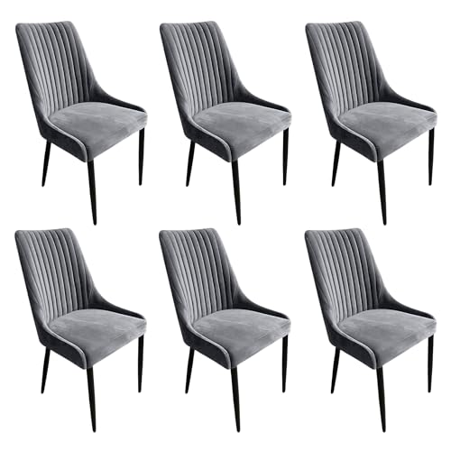 Meble Ares 6er Set Esszimmerstühle Massimo - ‎48 x 52 x 100 cm Esstisch Stühle - Stühle Esszimmer - Küchenstühle, Wohnzimmerstühle - Polsterstuhl Esszimmer - Buchenholz, Samt ‎Grau - Metall von Ares Meble